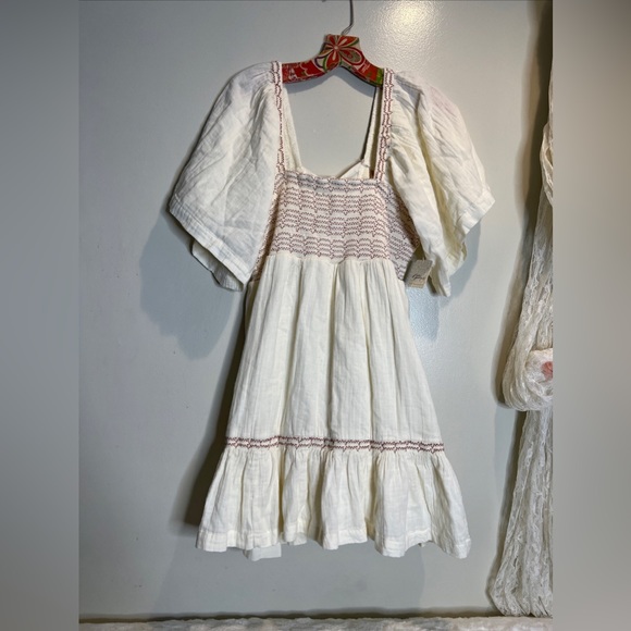 Free People Easy to Love Mini Dress Smocked Cute Romantic Babydoll - Picture 4 of 7